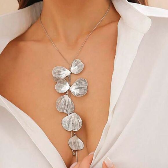 Silver leaf drop necklace S206 - Picture 1 of 3